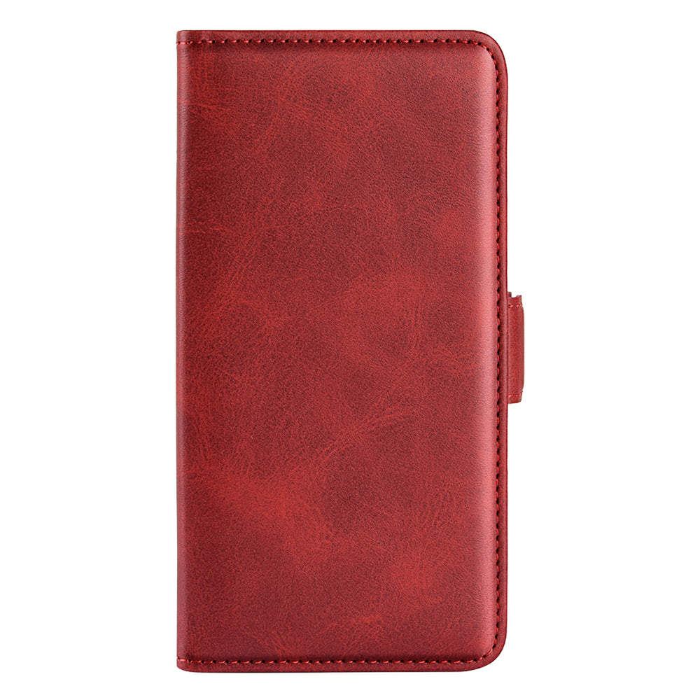 For OnePlus 11 5G Calf Texture PU Leather Phone Case Dual Magnetic Clasp Protective Cover with Stand Wallet - Red