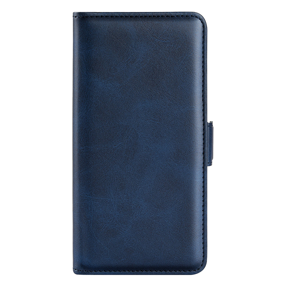 For OnePlus 11 5G Calf Texture PU Leather Phone Case Dual Magnetic Clasp Protective Cover with Stand Wallet - Blue
