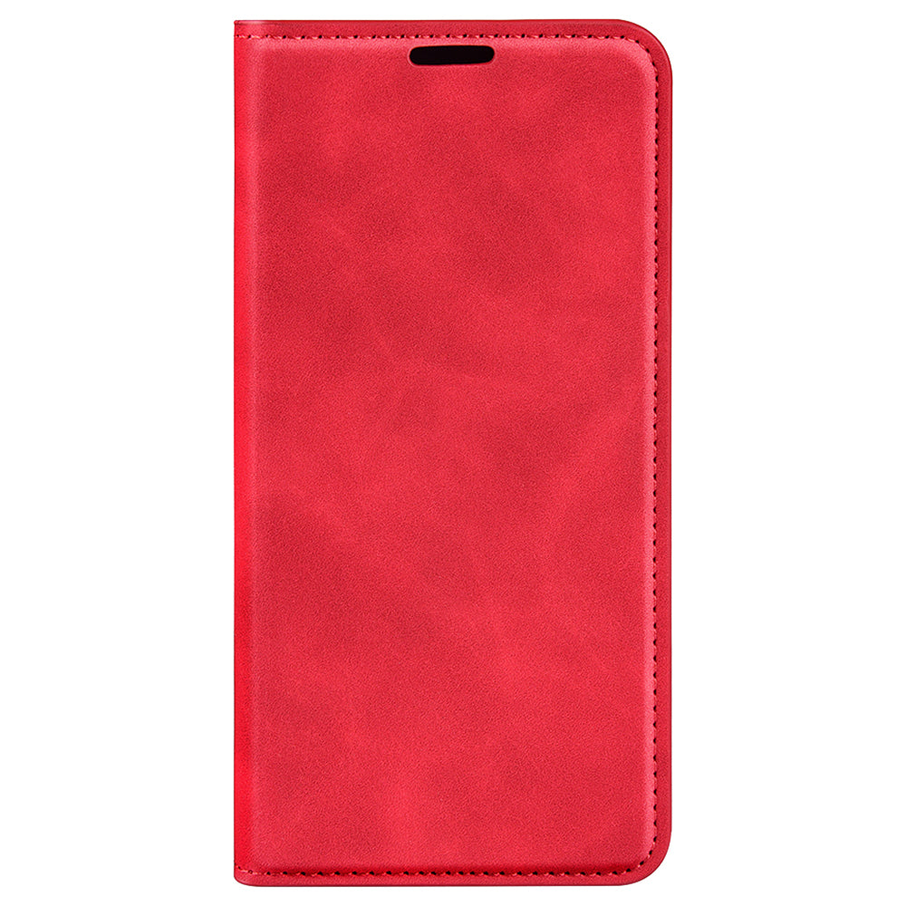 For OnePlus 11 5G Skin-touch Feeling Magnetic Auto-absorbed Wallet Case Fully Wrapped PU Leather Stand Flip Phone Cover - Red