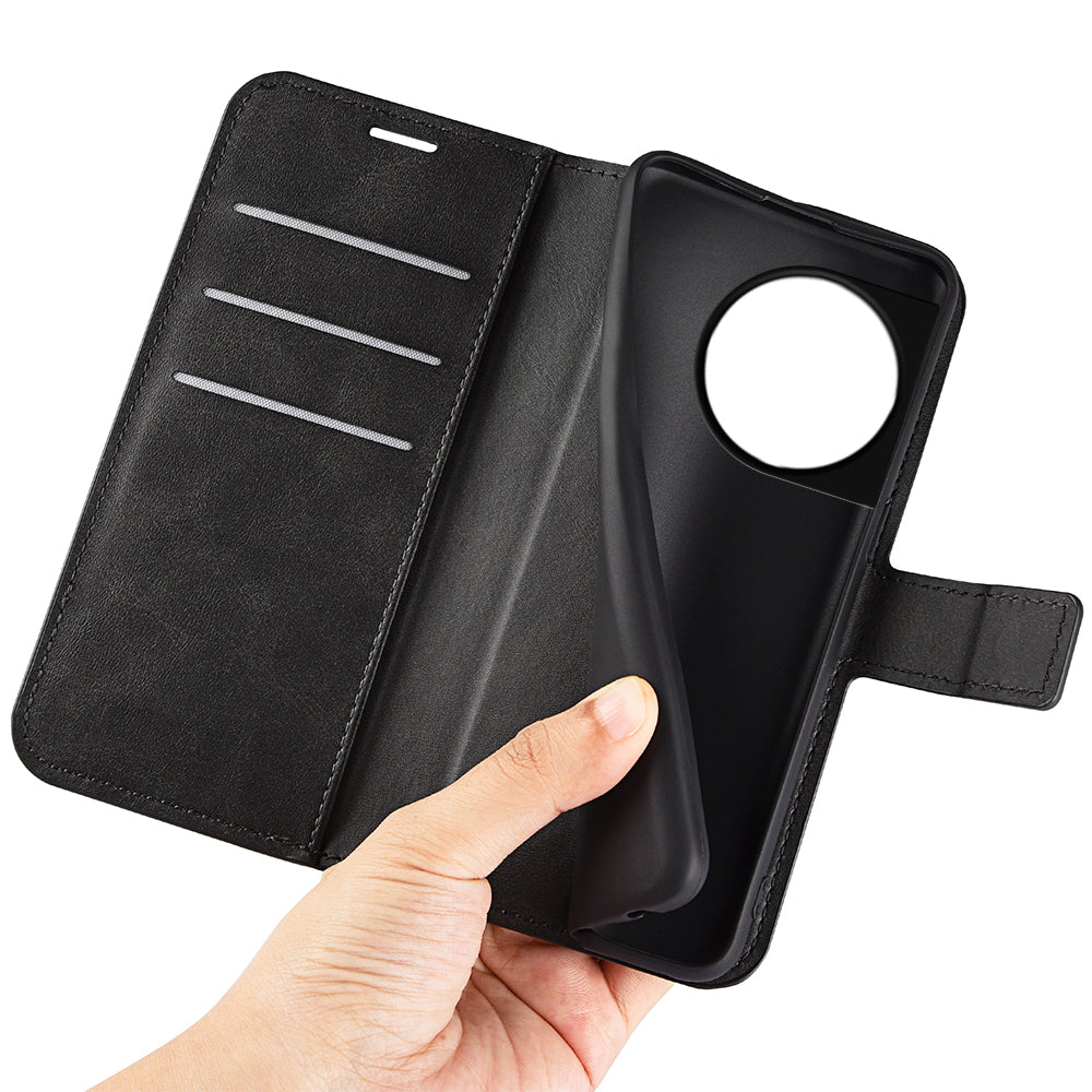 Shockproof Phone Case For OnePlus 11 5G, PU Leather Stand Wallet Calf Texture Square Magnetic Clasp Phone Cover - Black