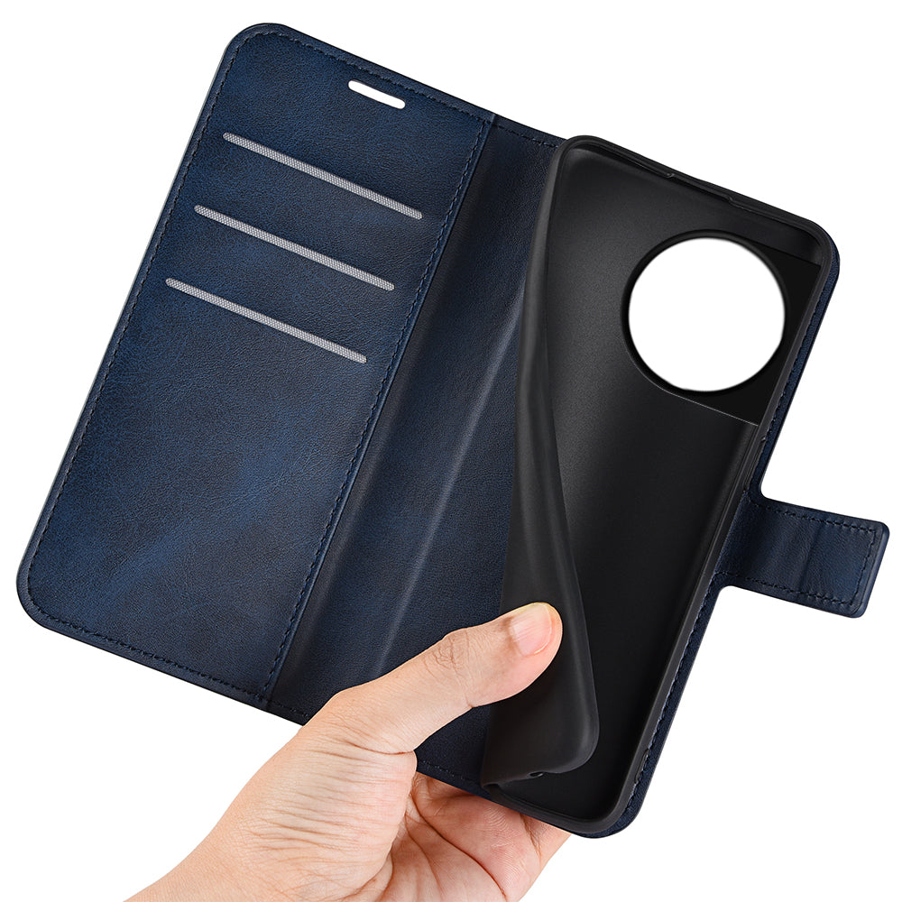 Shockproof Phone Case For OnePlus 11 5G, PU Leather Stand Wallet Calf Texture Square Magnetic Clasp Phone Cover - Blue