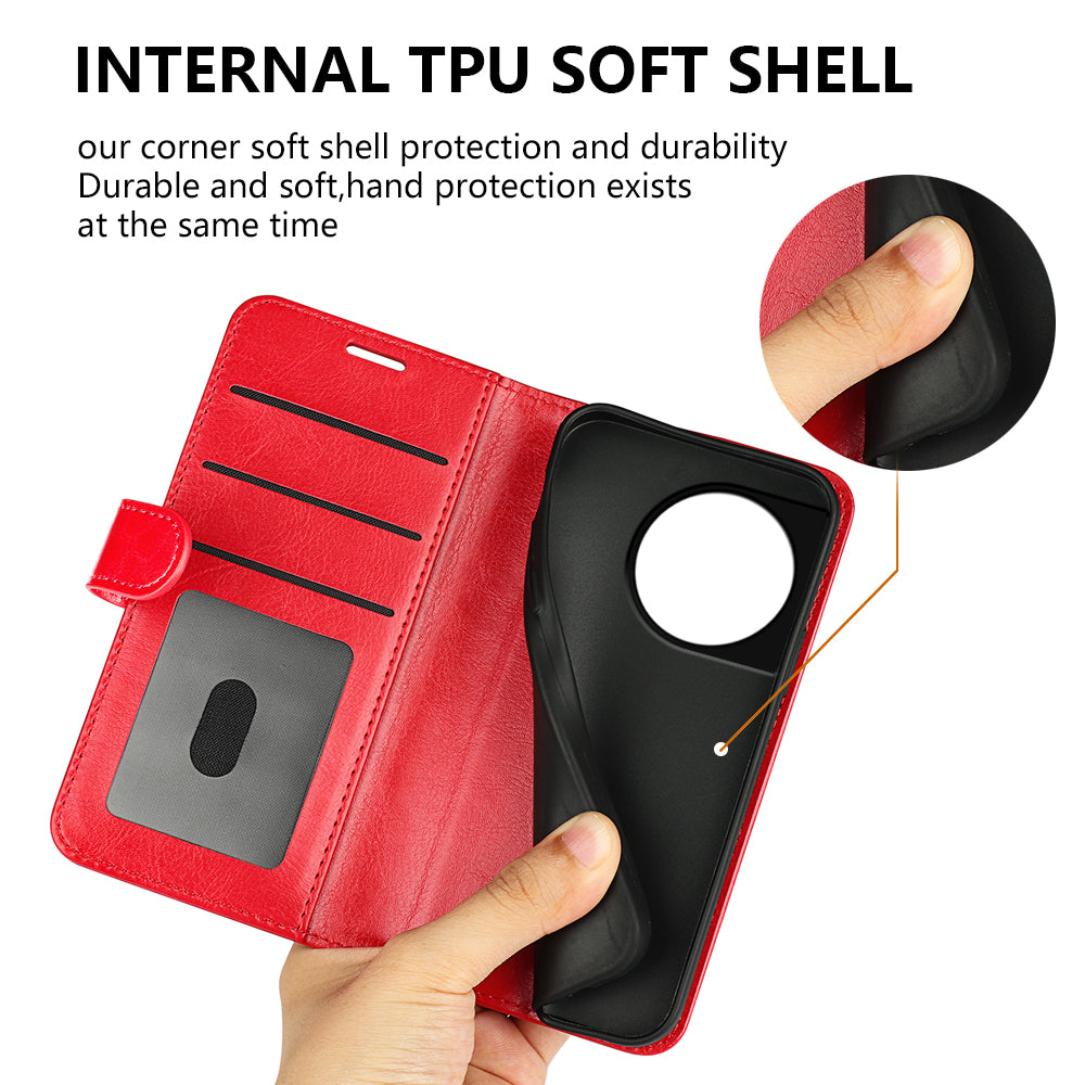 For OnePlus 11 5G Full Protection Crazy Horse Texture PU Leather Magnetic Phone Case Stand Wallet Flip Phone Cover - Red