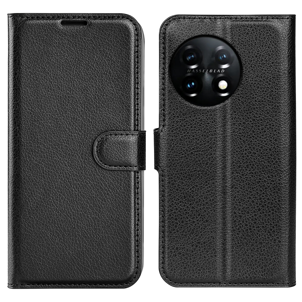 Phone Stand Wallet Cover for OnePlus 11 5G, Litchi Texture Book Style PU Leather Phone Flip Case - Black