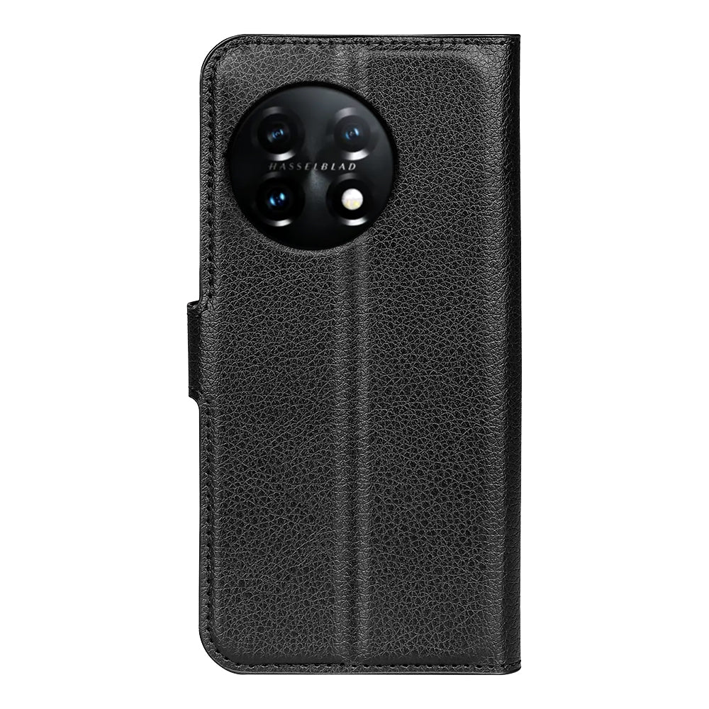 Phone Stand Wallet Cover for OnePlus 11 5G, Litchi Texture Book Style PU Leather Phone Flip Case - Black
