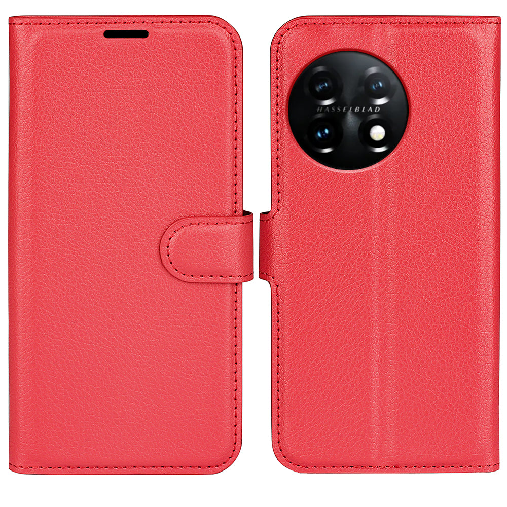 Phone Stand Wallet Cover for OnePlus 11 5G, Litchi Texture Book Style PU Leather Phone Flip Case - Red