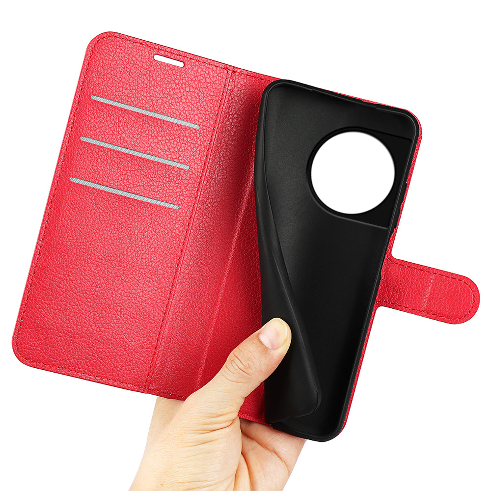 Phone Stand Wallet Cover for OnePlus 11 5G, Litchi Texture Book Style PU Leather Phone Flip Case - Red