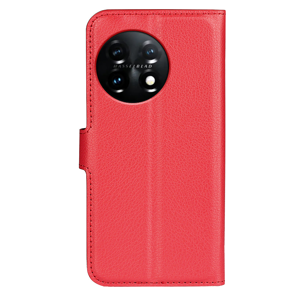 Phone Stand Wallet Cover for OnePlus 11 5G, Litchi Texture Book Style PU Leather Phone Flip Case - Red