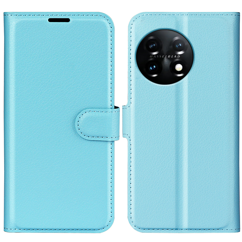 Phone Stand Wallet Cover for OnePlus 11 5G, Litchi Texture Book Style PU Leather Phone Flip Case - Blue