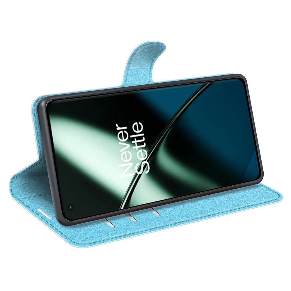 Phone Stand Wallet Cover for OnePlus 11 5G, Litchi Texture Book Style PU Leather Phone Flip Case - Blue