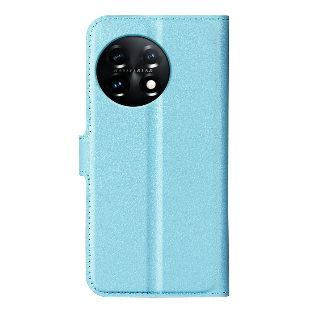 Phone Stand Wallet Cover for OnePlus 11 5G, Litchi Texture Book Style PU Leather Phone Flip Case - Blue