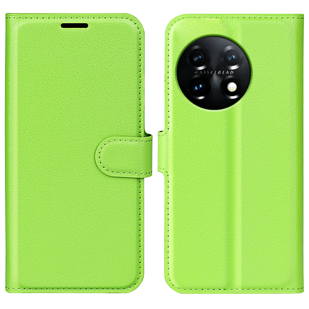 Phone Stand Wallet Cover for OnePlus 11 5G, Litchi Texture Book Style PU Leather Phone Flip Case - Green