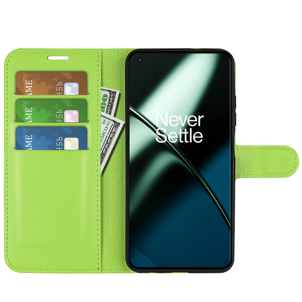 Phone Stand Wallet Cover for OnePlus 11 5G, Litchi Texture Book Style PU Leather Phone Flip Case - Green