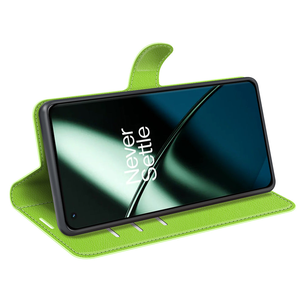 Phone Stand Wallet Cover for OnePlus 11 5G, Litchi Texture Book Style PU Leather Phone Flip Case - Green