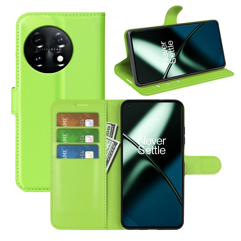 Phone Stand Wallet Cover for OnePlus 11 5G, Litchi Texture Book Style PU Leather Phone Flip Case - Green