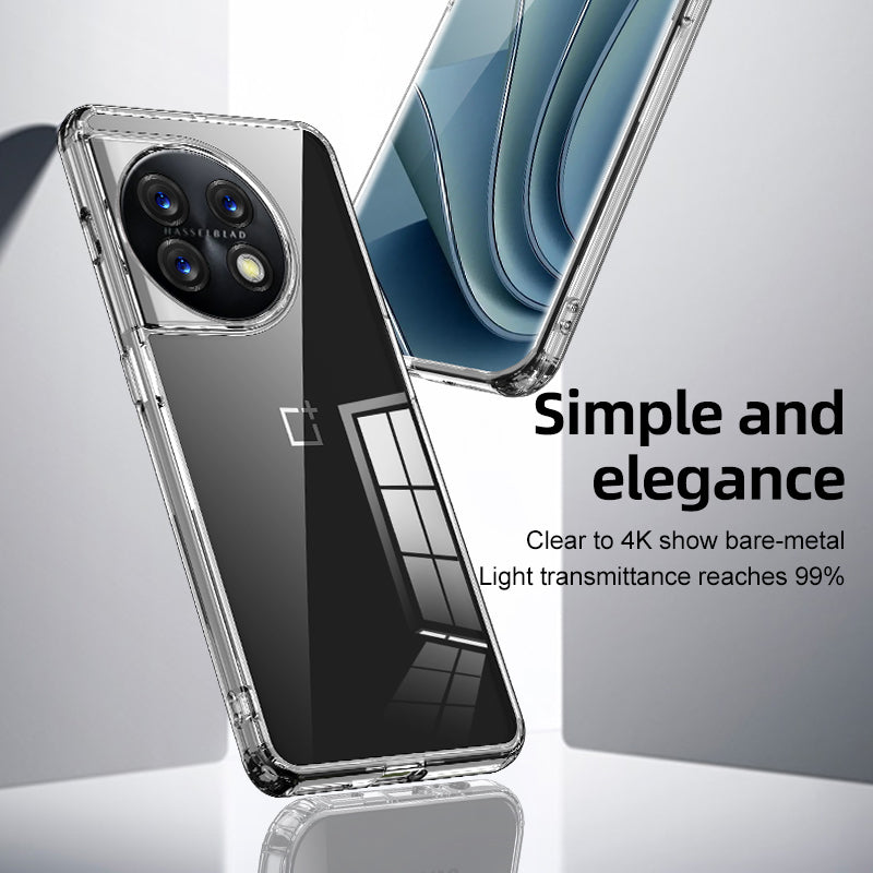 For OnePlus 11 5G Drop-proof Protective Phone Case Hard PC Soft TPU Hybrid Cover - Transparent