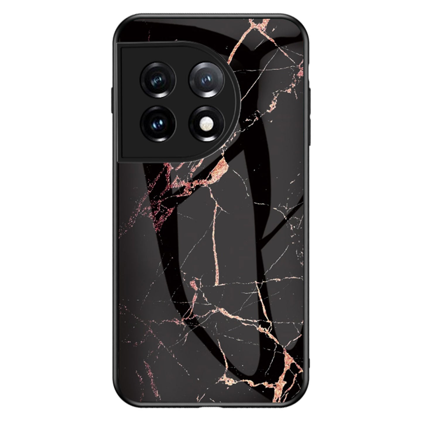 Tempered Glass + PC + TPU Phone Case for OnePlus 11 5G, Marble Pattern Printing Drop-proof Smartphone Cover - Gold Black Marble