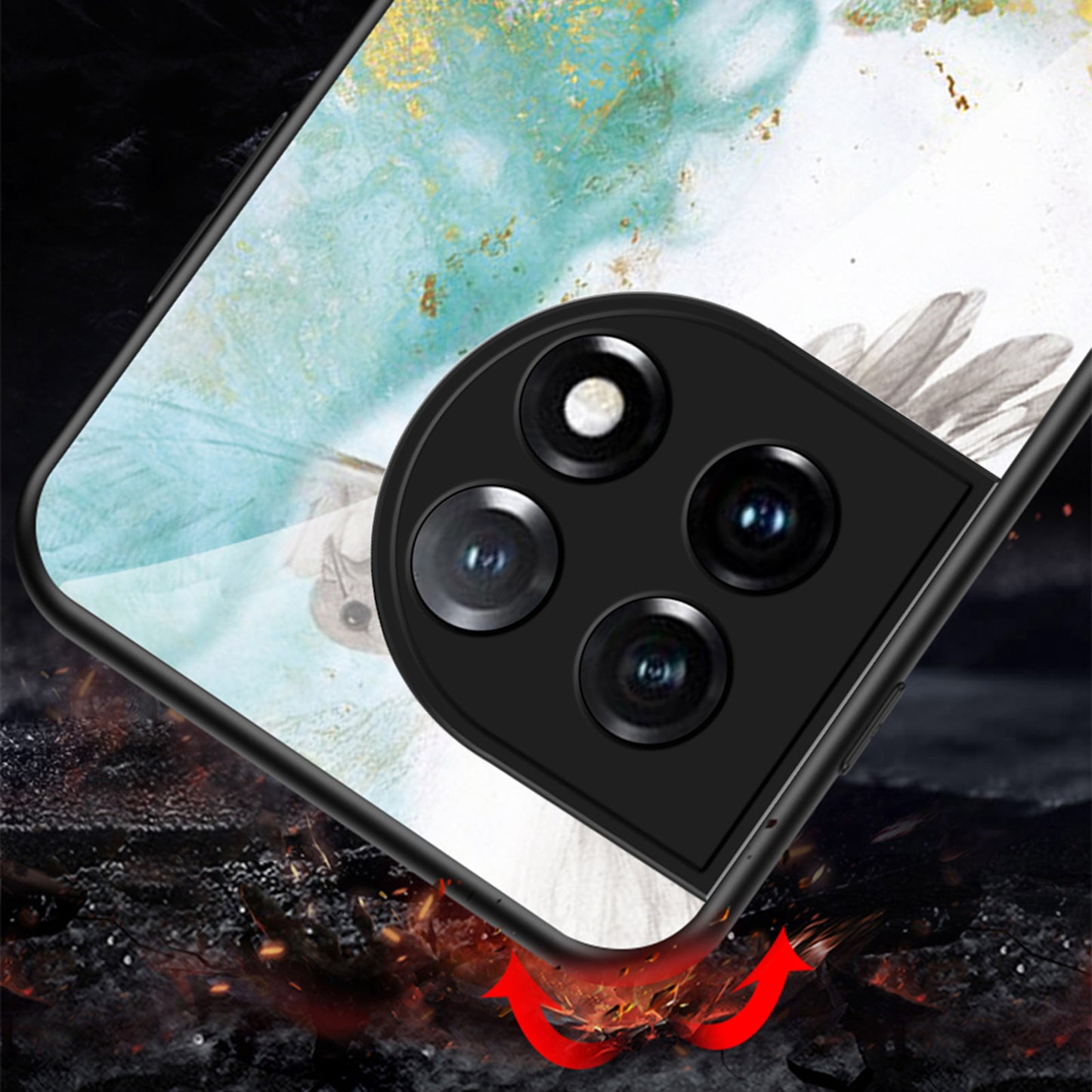 Tempered Glass + PC + TPU Phone Case for OnePlus 11 5G, Marble Pattern Printing Drop-proof Smartphone Cover - Flying Pigeon Marble