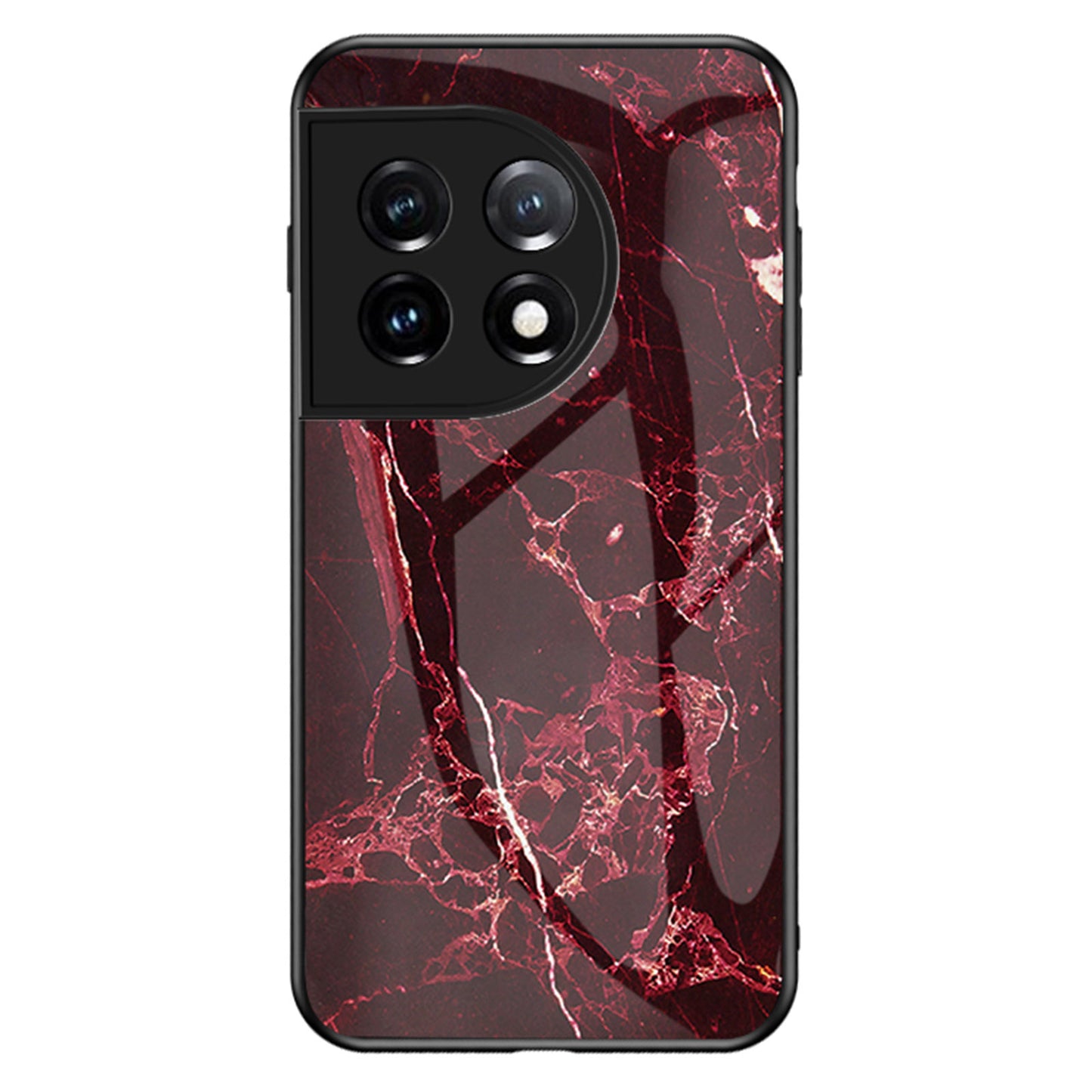 Tempered Glass + PC + TPU Phone Case for OnePlus 11 5G, Marble Pattern Printing Drop-proof Smartphone Cover - Blood Red Marble