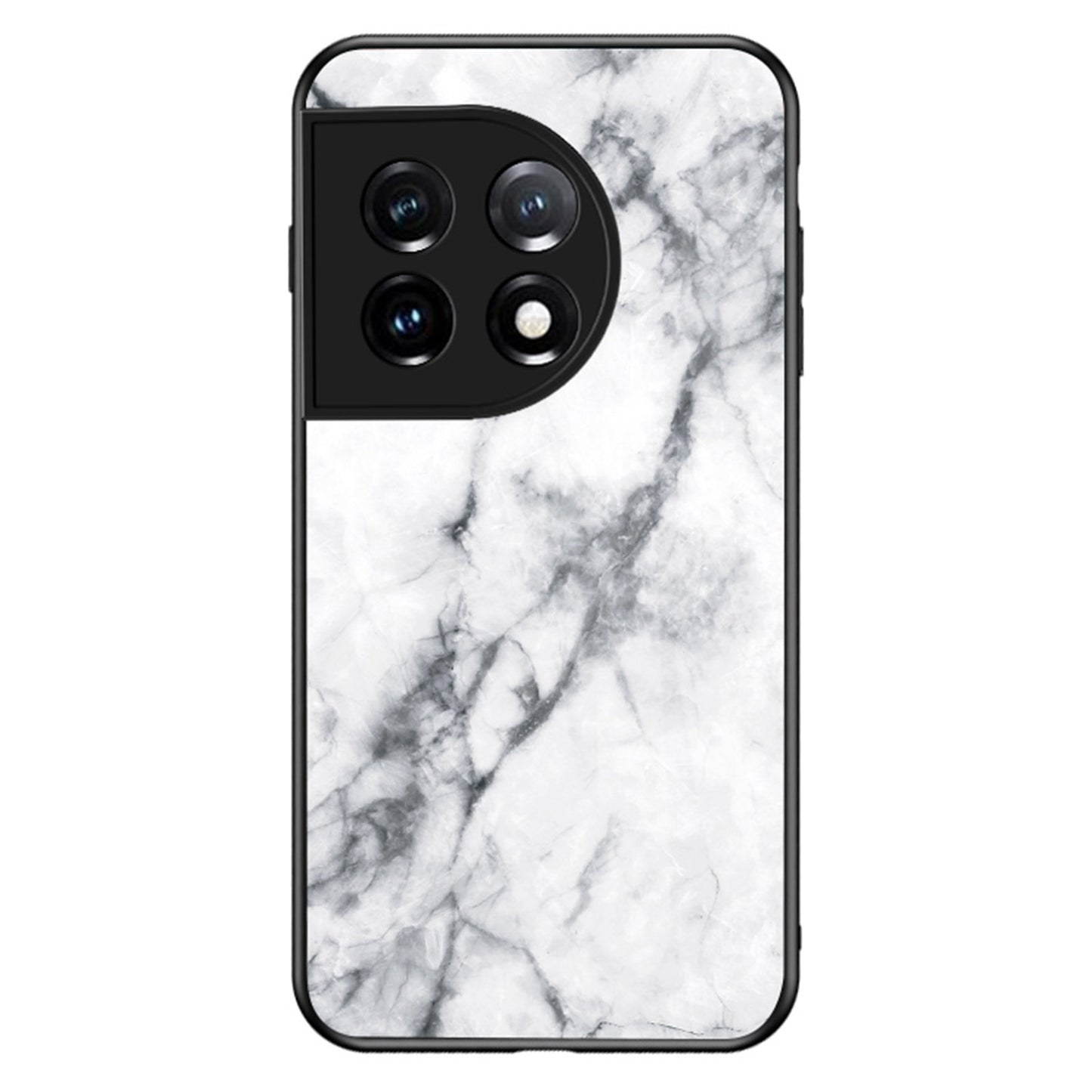 Tempered Glass + PC + TPU Phone Case for OnePlus 11 5G, Marble Pattern Printing Drop-proof Smartphone Cover - White Marble
