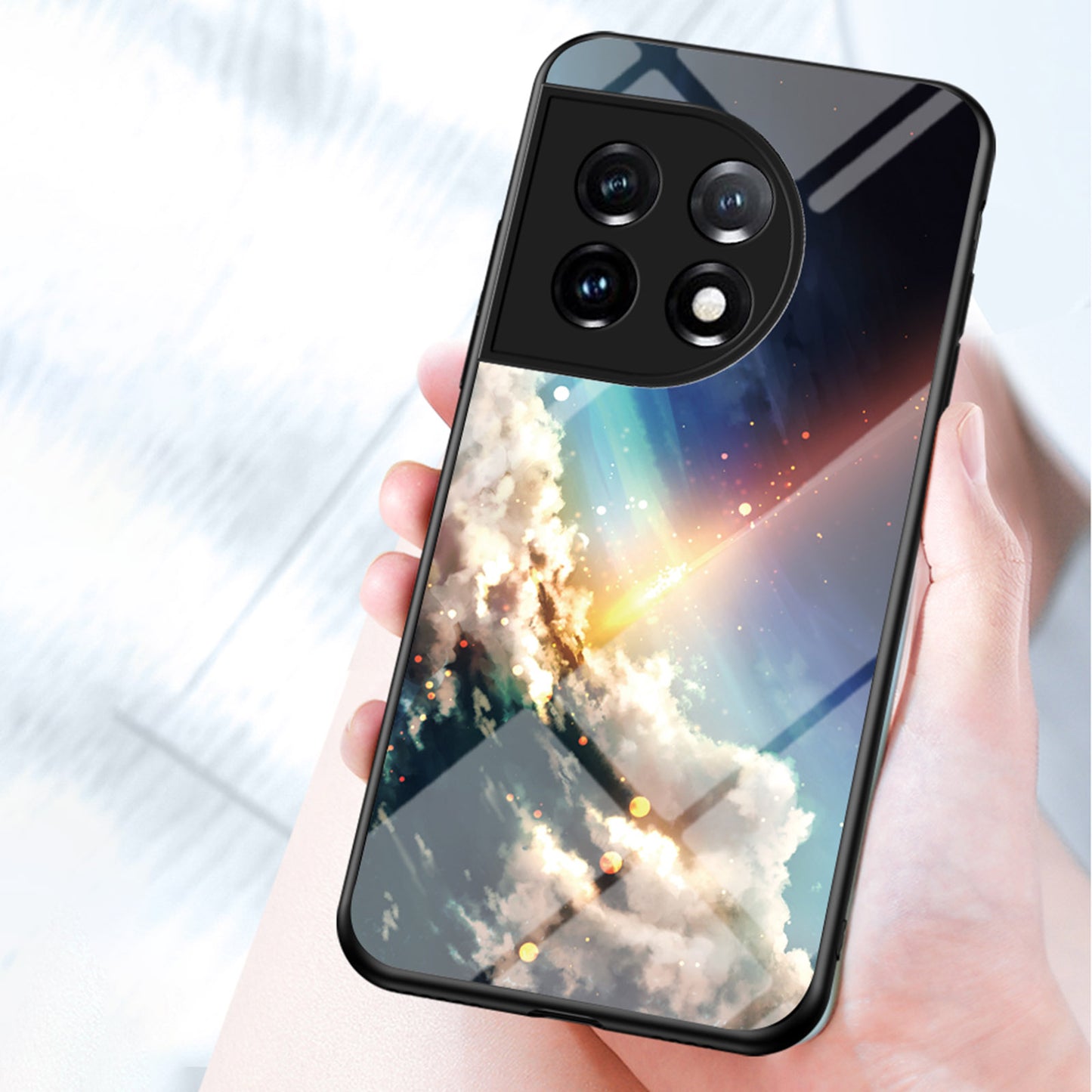 Cell Phone Case for OnePlus 11 5G, Tempered Glass+PC+TPU Starry Sky Pattern Printing Protective Cover - Color Starry Sky