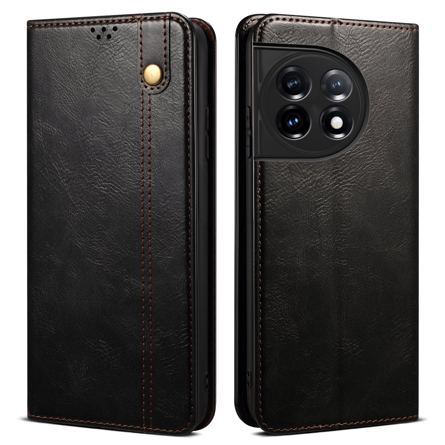 Phone Leather Case for OnePlus 11R 5G / Ace 2 5G , Waxy Crazy Horse Texture Stand Wallet Cell Phone Cover - Black