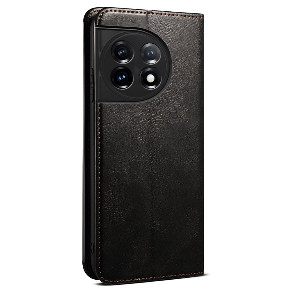 Phone Leather Case for OnePlus 11R 5G / Ace 2 5G , Waxy Crazy Horse Texture Stand Wallet Cell Phone Cover - Black