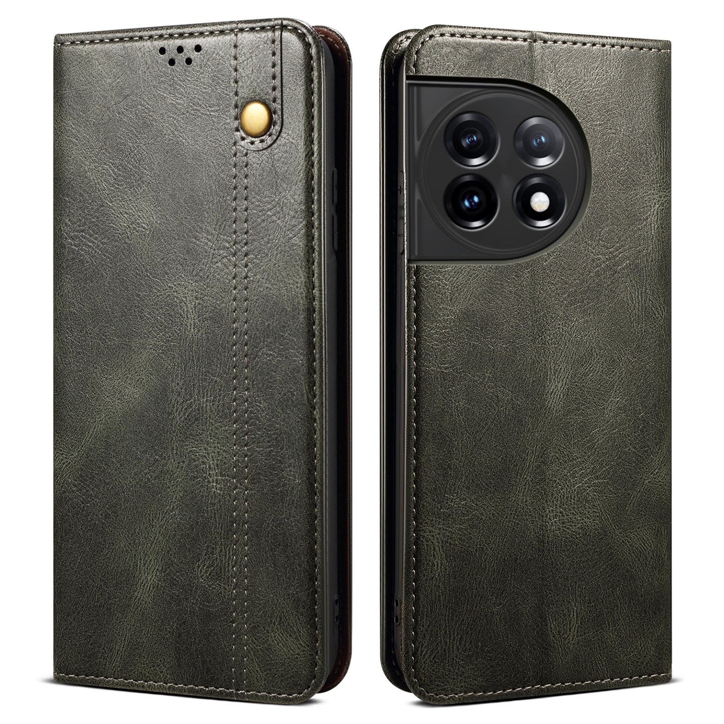 Phone Leather Case for OnePlus 11R 5G / Ace 2 5G , Waxy Crazy Horse Texture Stand Wallet Cell Phone Cover - Green