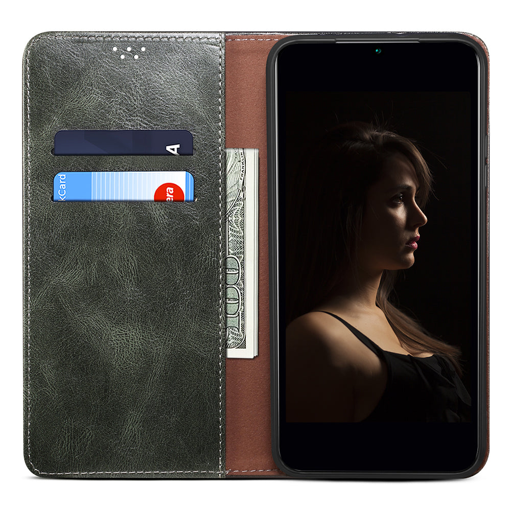 Phone Leather Case for OnePlus 11R 5G / Ace 2 5G , Waxy Crazy Horse Texture Stand Wallet Cell Phone Cover - Green