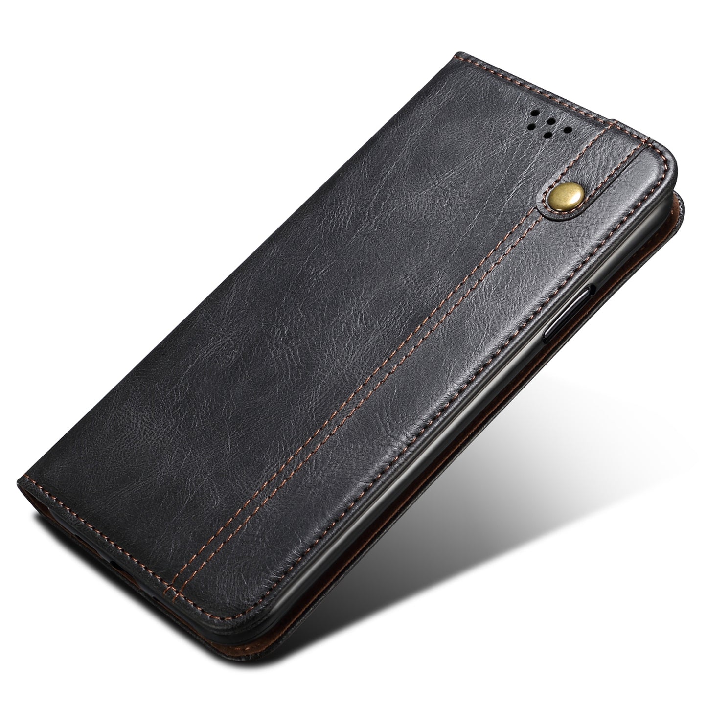 Phone Stand Case for OnePlus 11 5G, PU Leather Waxy Crazy Horse Texture Stand Smartphone Cover - Black