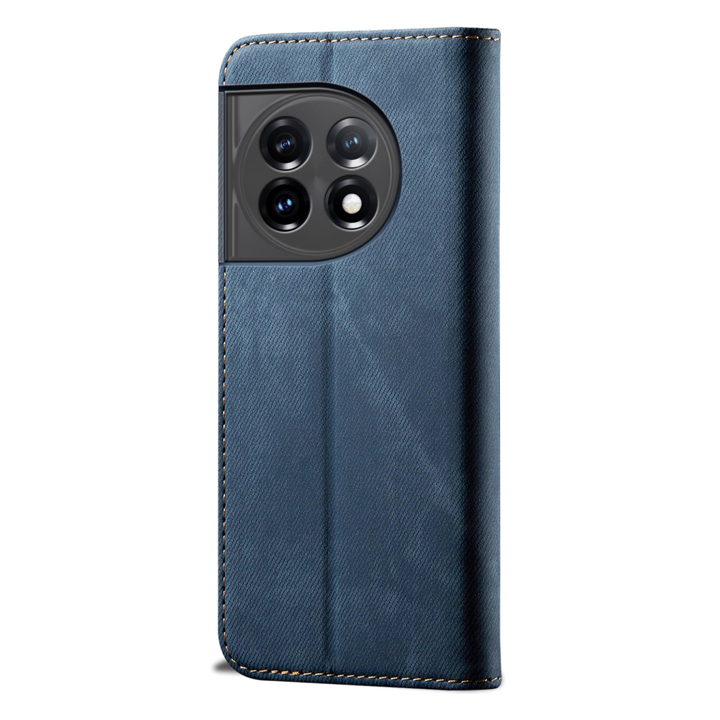 PU Leather Phone Stand Case for OnePlus 11 5G, Jeans Cloth Texture Cell Phone Wallet Cover - Blue