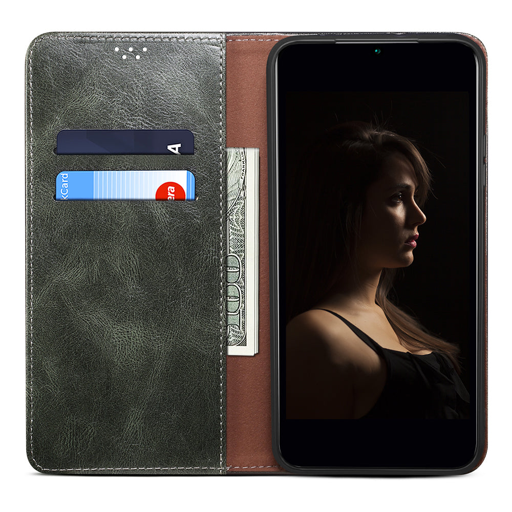 Phone Wallet Case for OnePlus Ace 2 5G / 11R 5G, Waxy Crazy Horse Texture PU Leather Phone Stand Cover - Green