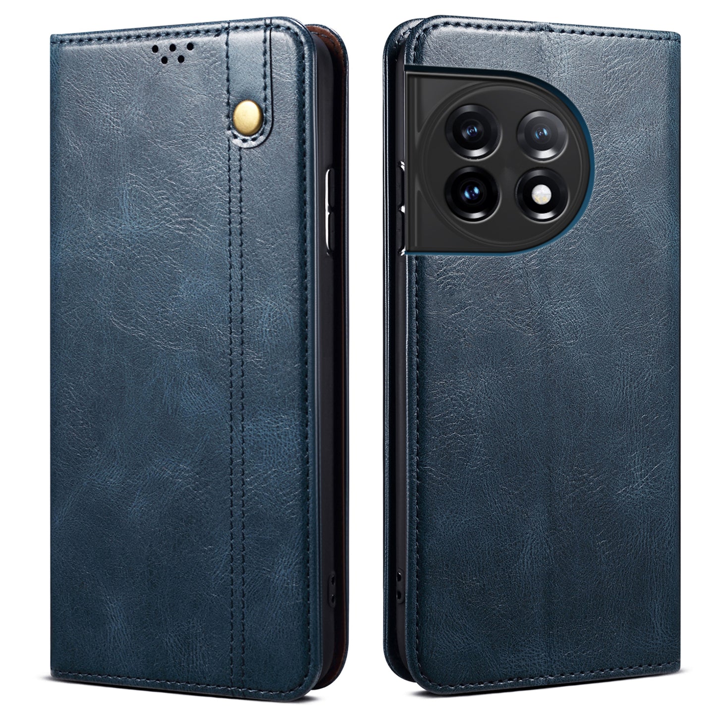 Phone Wallet Case for OnePlus Ace 2 5G / 11R 5G, Waxy Crazy Horse Texture PU Leather Phone Stand Cover - Blue