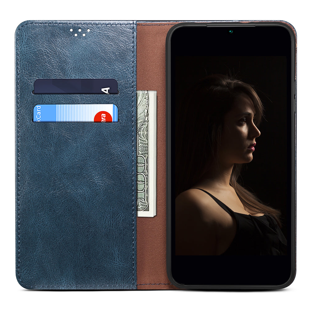 Phone Wallet Case for OnePlus Ace 2 5G / 11R 5G, Waxy Crazy Horse Texture PU Leather Phone Stand Cover - Blue