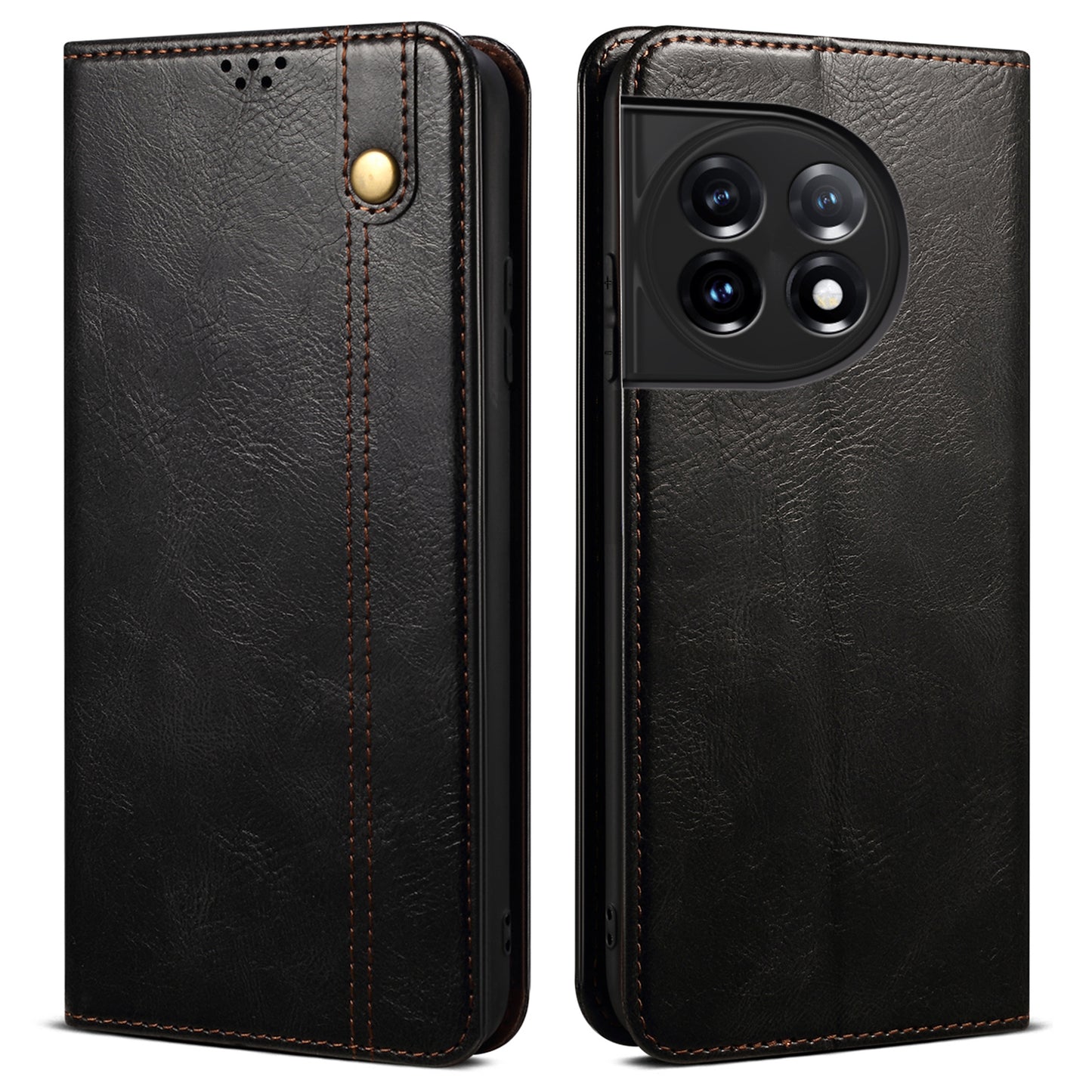 Phone Wallet Case for OnePlus Ace 2 5G / 11R 5G, Waxy Crazy Horse Texture PU Leather Phone Stand Cover - Black