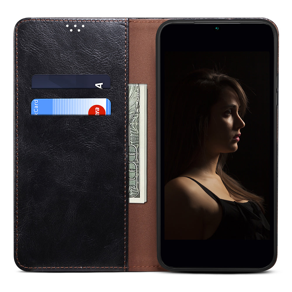 Phone Wallet Case for OnePlus Ace 2 5G / 11R 5G, Waxy Crazy Horse Texture PU Leather Phone Stand Cover - Black