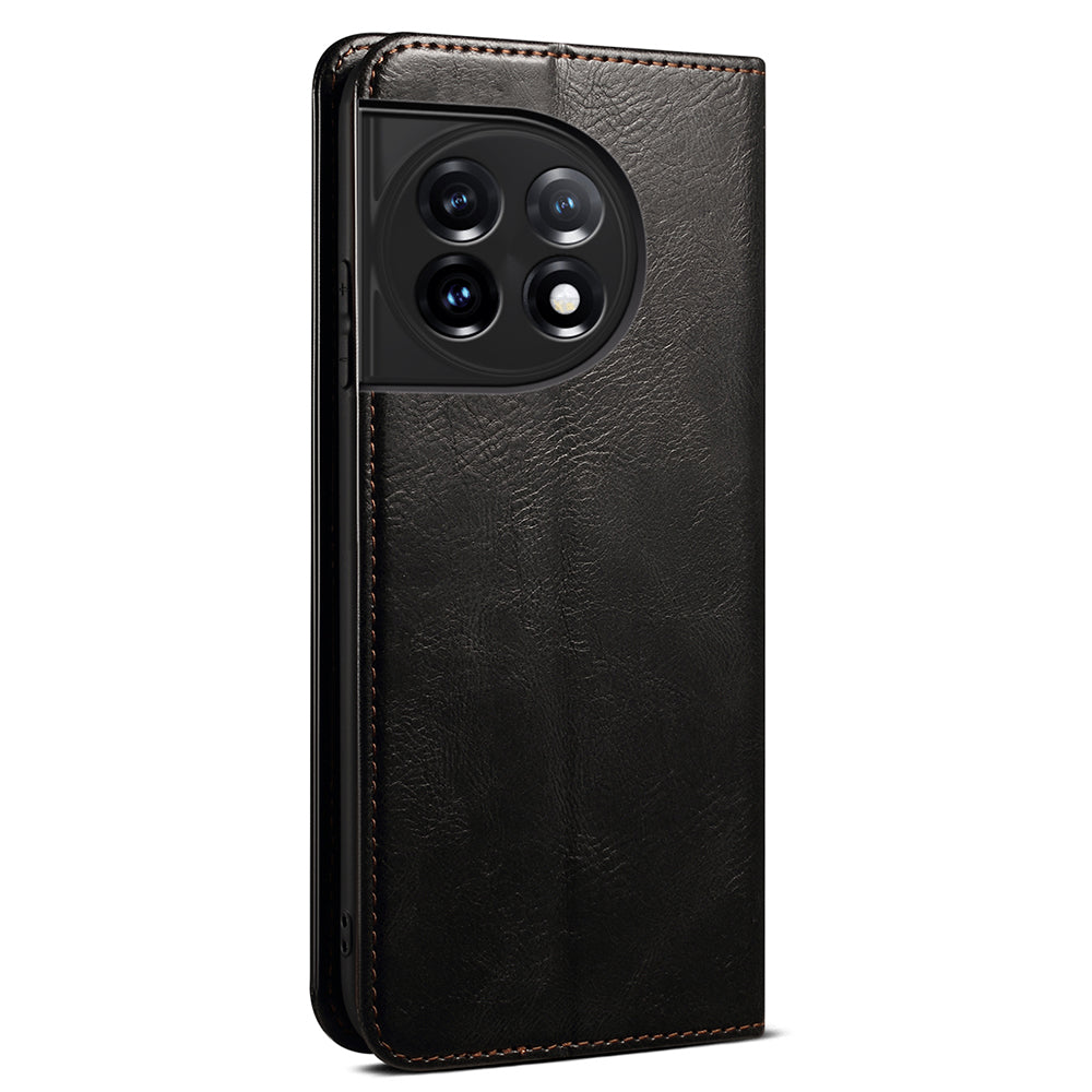 Phone Wallet Case for OnePlus Ace 2 5G / 11R 5G, Waxy Crazy Horse Texture PU Leather Phone Stand Cover - Black