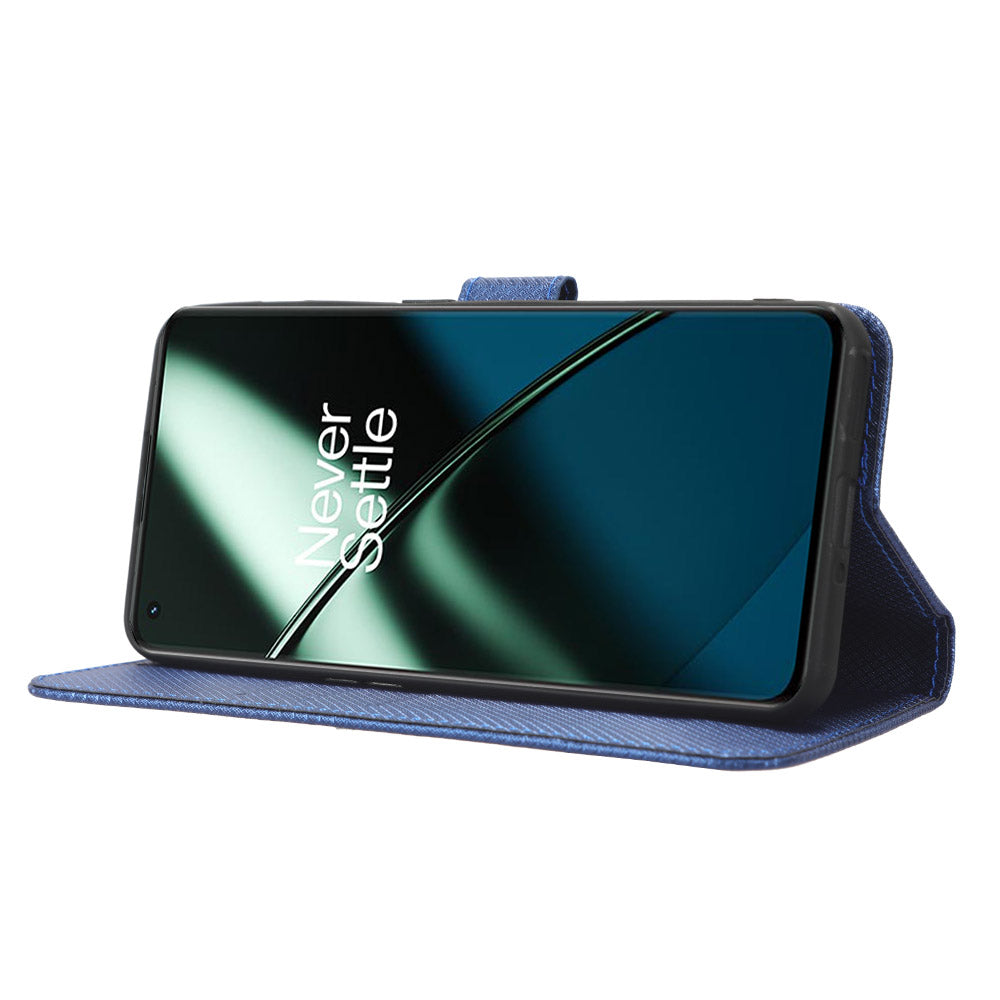 For OnePlus 11 5G PU Leather Cell Phone Cover Diamond Texture Flip Wallet Stand Full Protection Phone Case - Blue