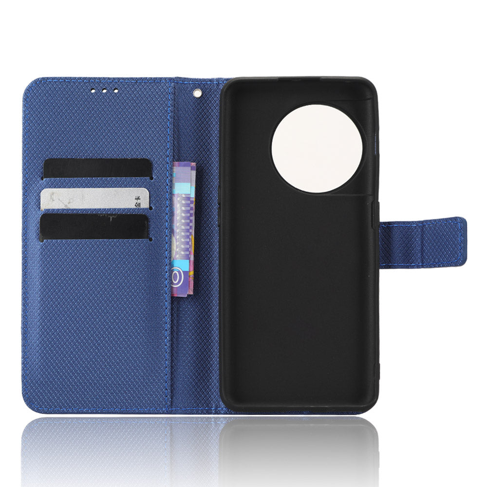 For OnePlus 11 5G PU Leather Cell Phone Cover Diamond Texture Flip Wallet Stand Full Protection Phone Case - Blue