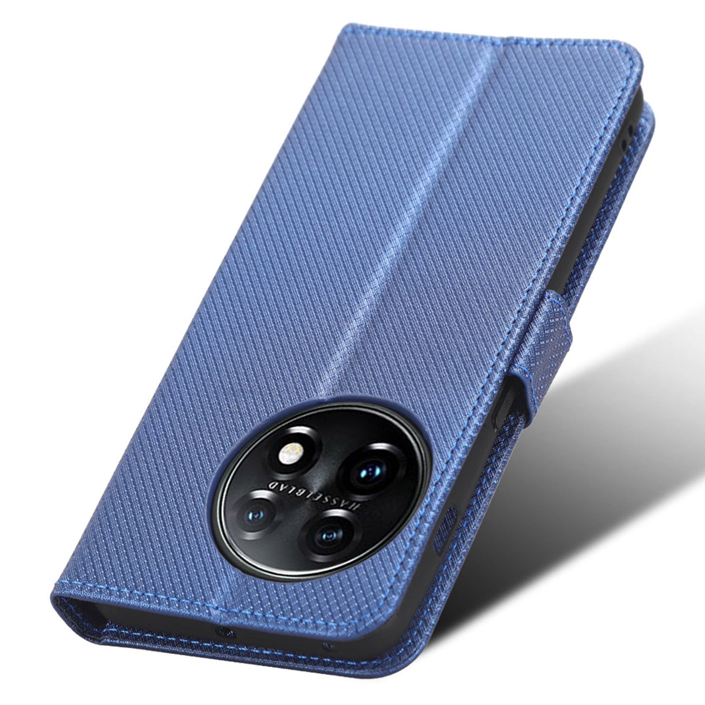 For OnePlus 11 5G PU Leather Cell Phone Cover Diamond Texture Flip Wallet Stand Full Protection Phone Case - Blue