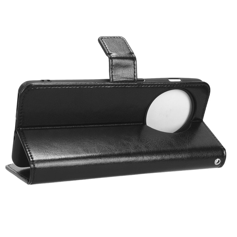 Anti-fall Leather Phone Cover for OnePlus 11 5G, Crazy Horse Texture Protective Phone Case Stand Wallet with Strap - Black