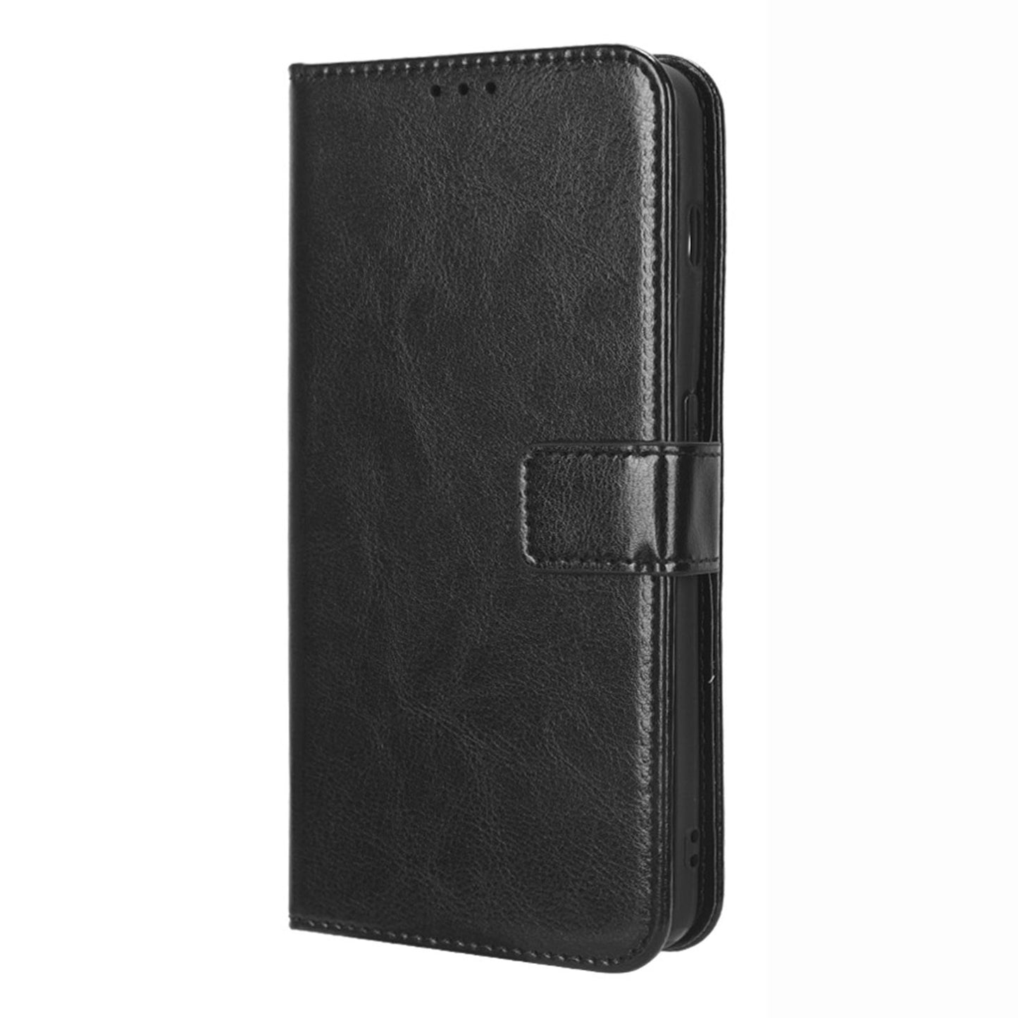 Anti-fall Leather Phone Cover for OnePlus 11 5G, Crazy Horse Texture Protective Phone Case Stand Wallet with Strap - Black