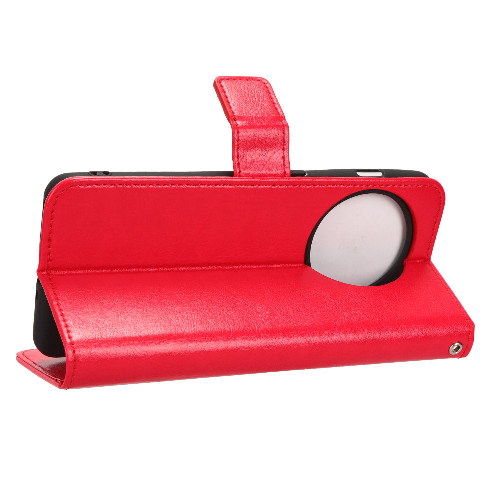 Anti-fall Leather Phone Cover for OnePlus 11 5G, Crazy Horse Texture Protective Phone Case Stand Wallet with Strap - Red