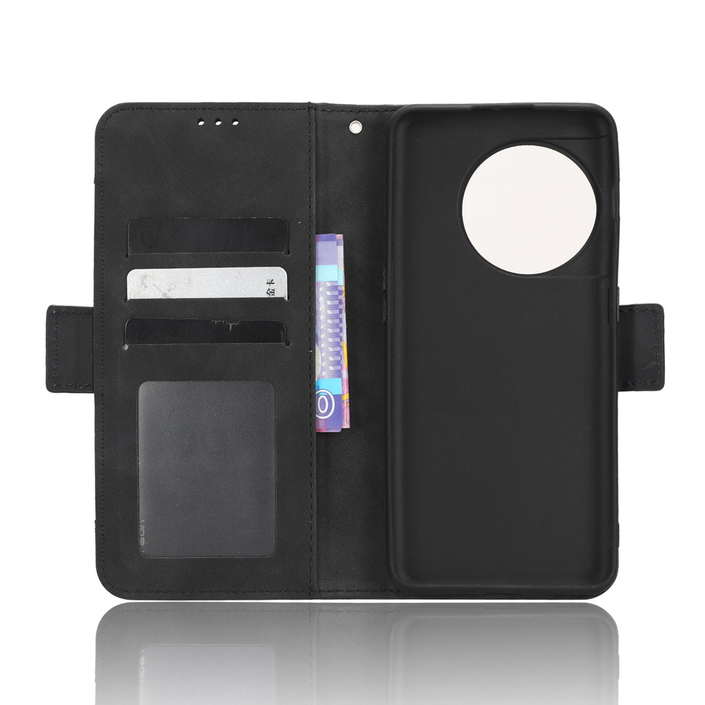 For OnePlus 11 5G PU Leather Shockproof Phone Case Stand Card Holder Magnetic Flip Wallet Cell Phone Cover - Black