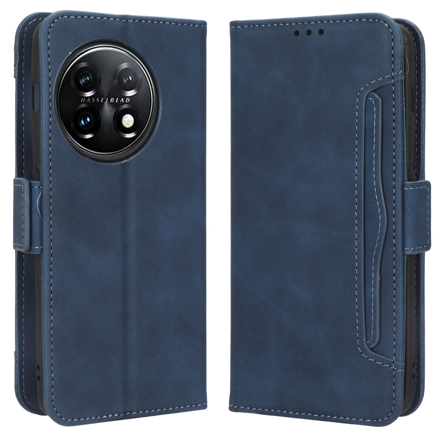 For OnePlus 11 5G PU Leather Shockproof Phone Case Stand Card Holder Magnetic Flip Wallet Cell Phone Cover - Blue