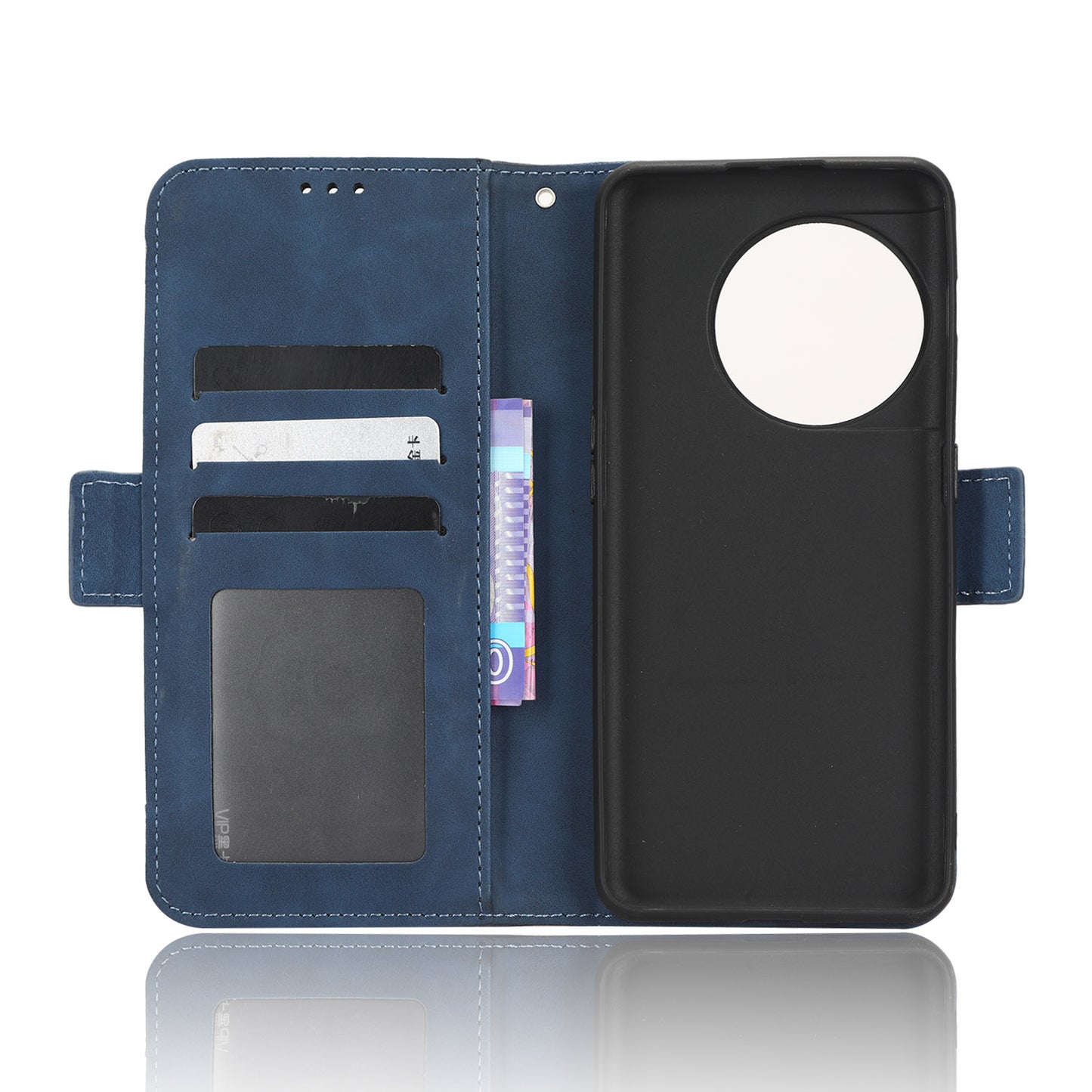 For OnePlus 11 5G PU Leather Shockproof Phone Case Stand Card Holder Magnetic Flip Wallet Cell Phone Cover - Blue