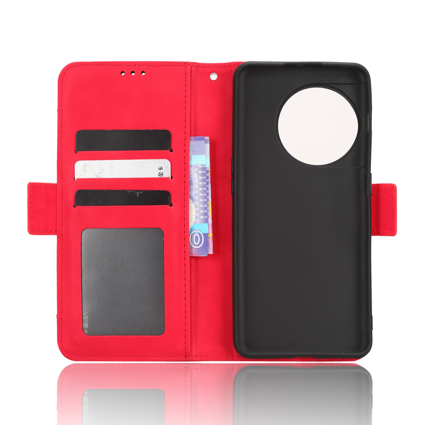 For OnePlus 11 5G PU Leather Shockproof Phone Case Stand Card Holder Magnetic Flip Wallet Cell Phone Cover - Red