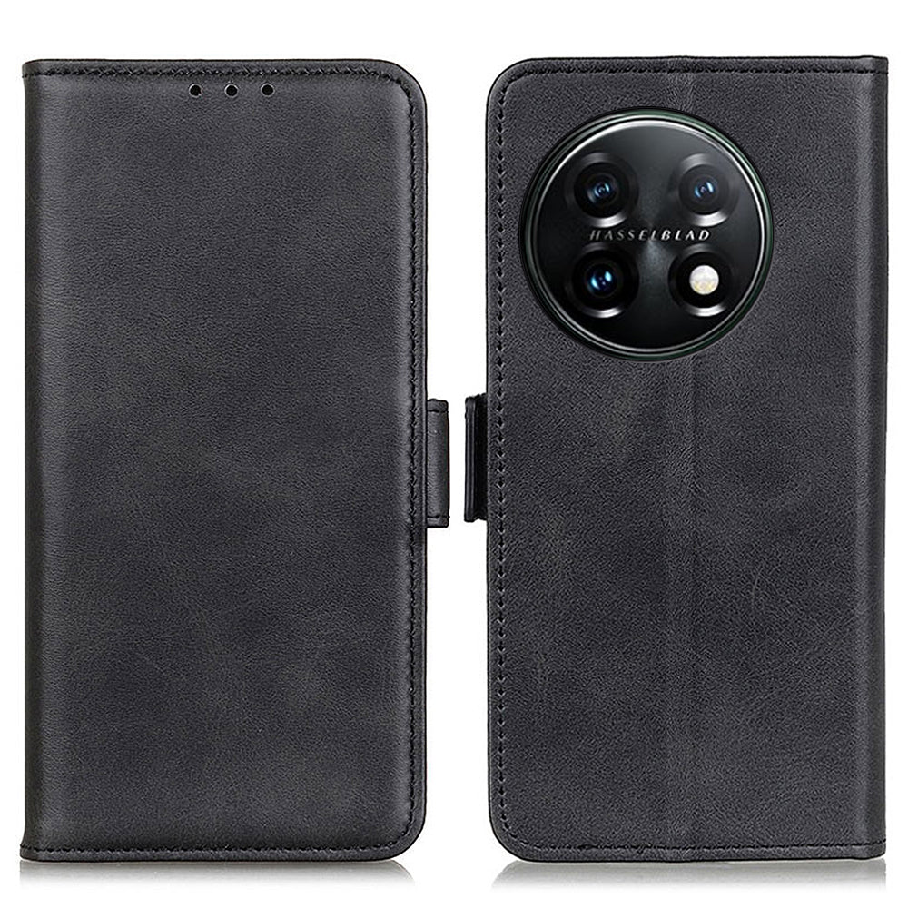 For OnePlus 11 5G Phone Cover Magnetic Wallet Foldable Stand Anti-dust Cowhide Texture PU Leather Case - Black