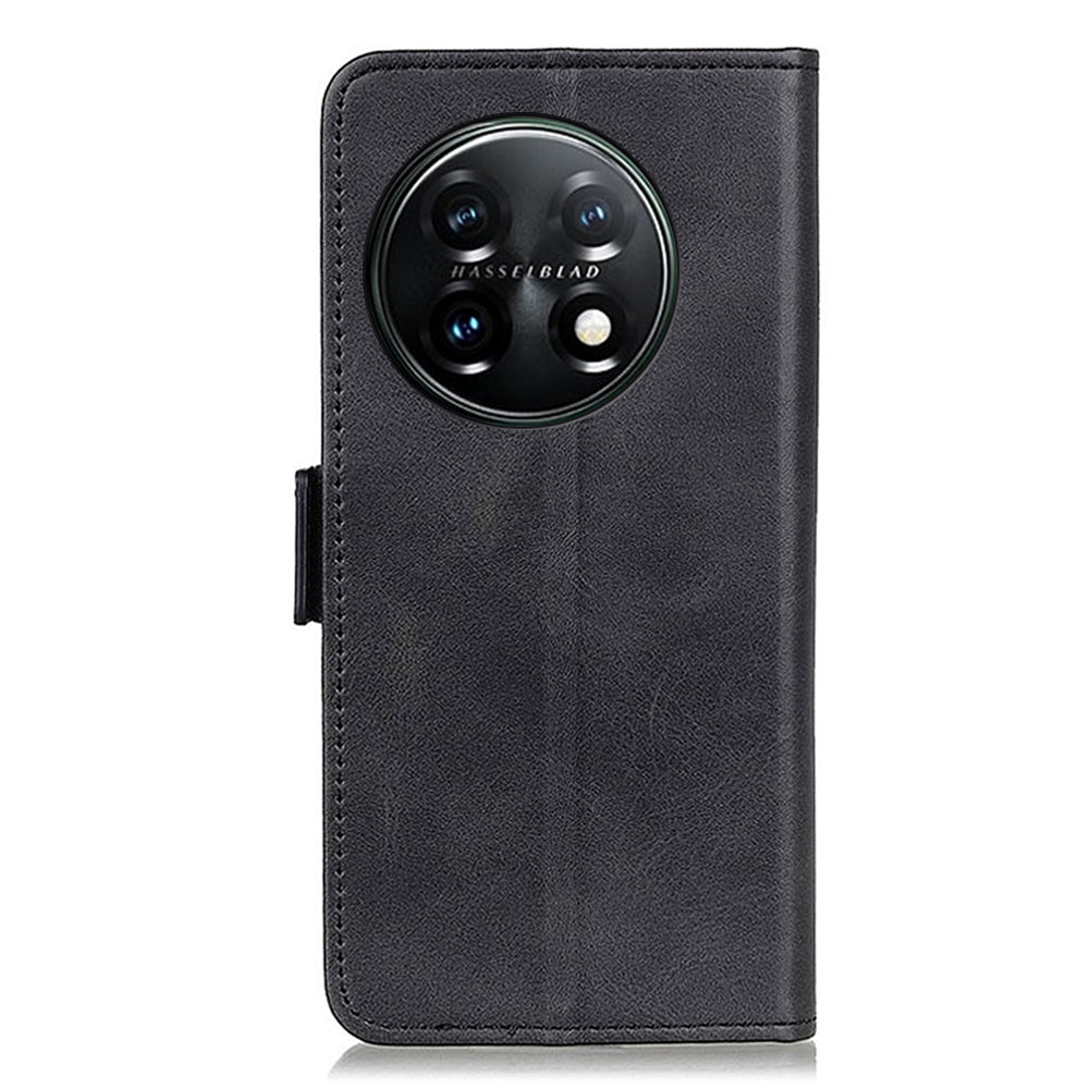For OnePlus 11 5G Phone Cover Magnetic Wallet Foldable Stand Anti-dust Cowhide Texture PU Leather Case - Black