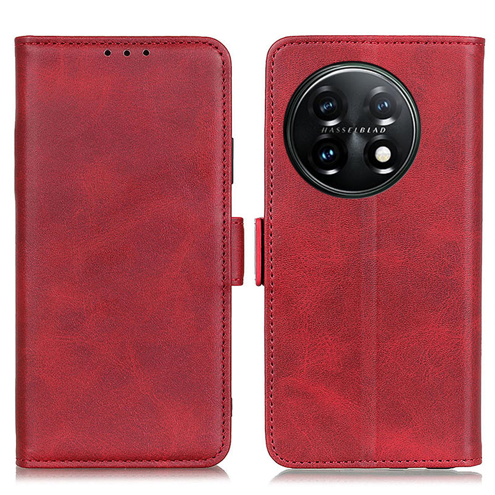 For OnePlus 11 5G Phone Cover Magnetic Wallet Foldable Stand Anti-dust Cowhide Texture PU Leather Case - Red