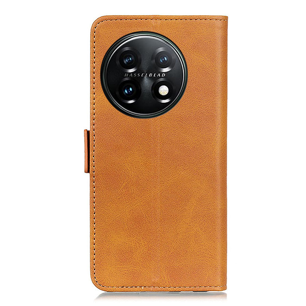 For OnePlus 11 5G Phone Cover Magnetic Wallet Foldable Stand Anti-dust Cowhide Texture PU Leather Case - Yellow